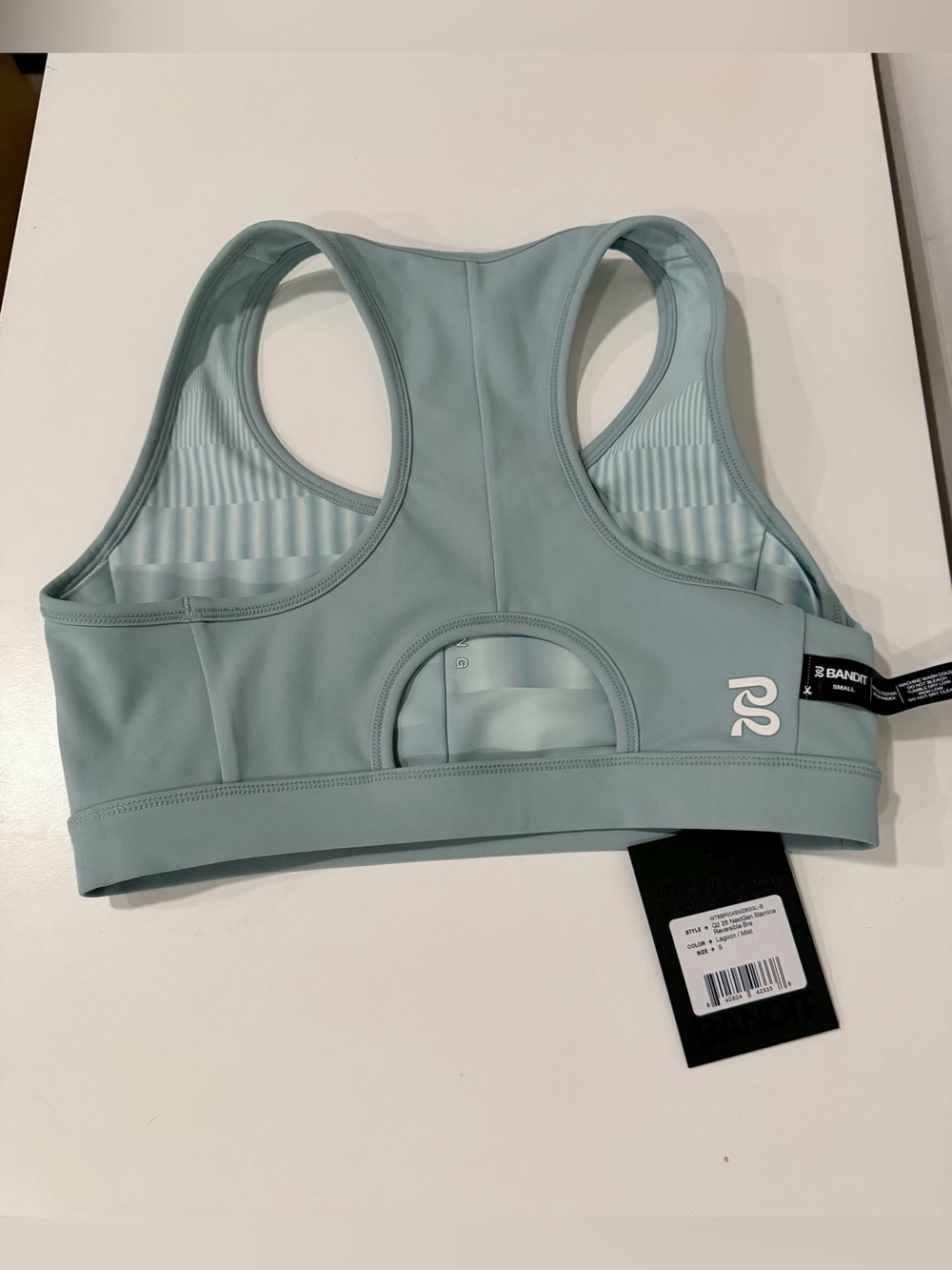 NWT BANDIT VANISHER REVERSO SCOOP NECK RUN BRA GROWING GRID LAGOON / MIST SIZE S - Picture 7 of 7